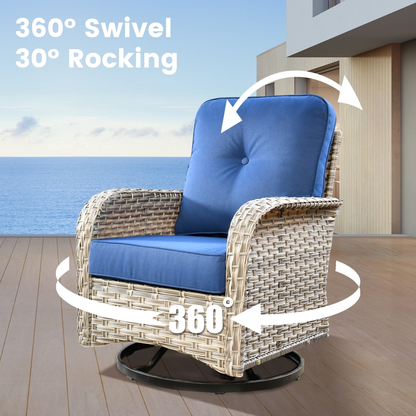 Set di 9 sedie girevoli in vimini per esterni OVIOS con tavolo da fuoco