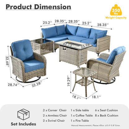 Set di 9 sedie girevoli in vimini per esterni OVIOS con tavolo da fuoco