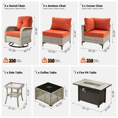 Set di 9 sedie girevoli in vimini per esterni OVIOS con tavolo da fuoco