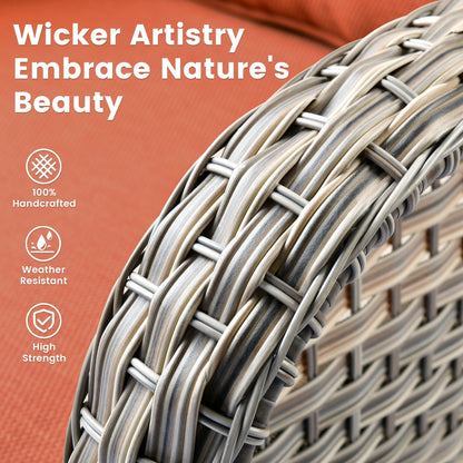 Set di 9 sedie girevoli in vimini per esterni OVIOS con tavolo da fuoco