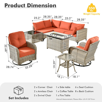 Set di 9 sedie girevoli in vimini per esterni OVIOS con tavolo da fuoco