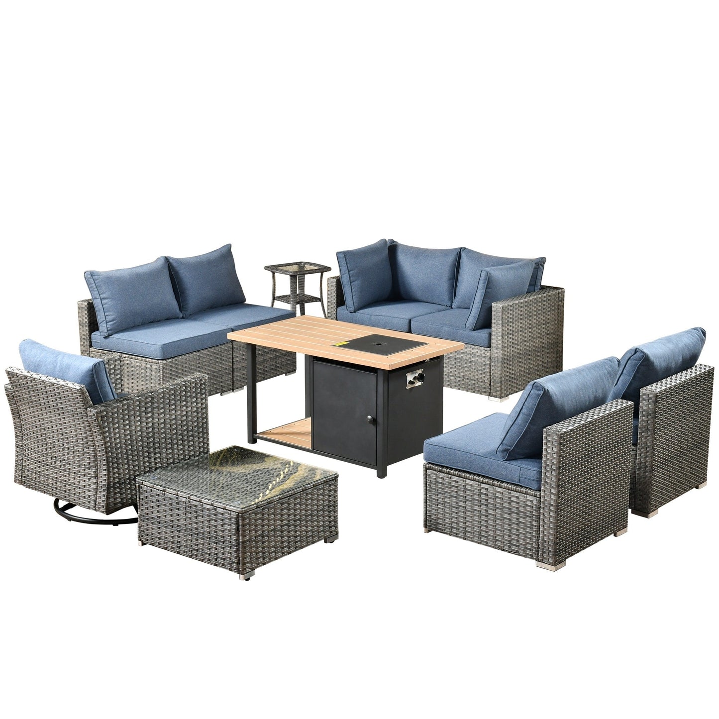 Set di 11 sedie girevoli con braciere in vimini OVIOS Deep Seat