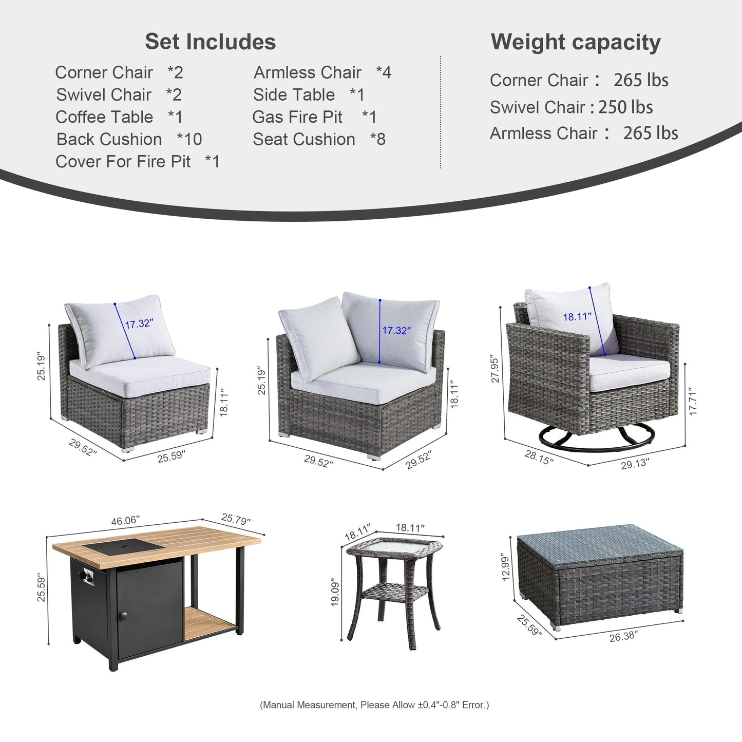 Set di 11 sedie girevoli con braciere in vimini OVIOS Deep Seat