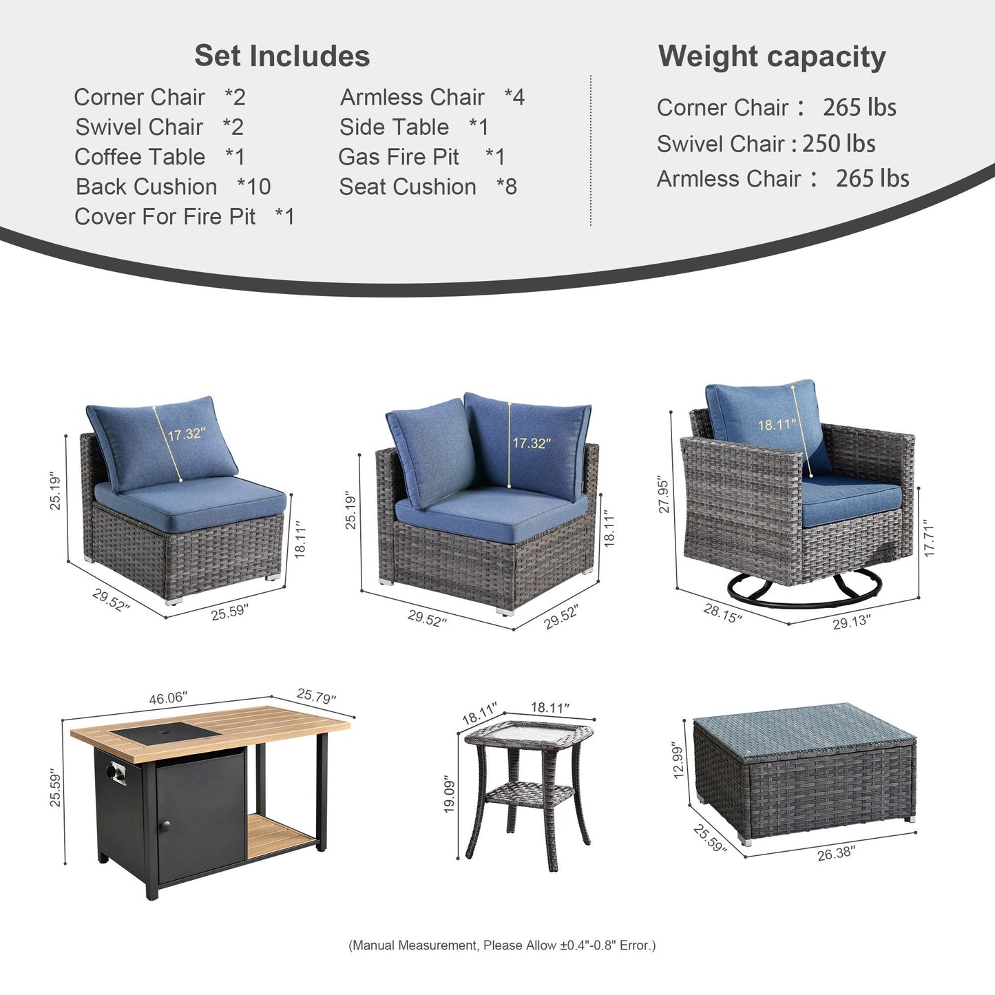 Set di 11 sedie girevoli con braciere in vimini OVIOS Deep Seat