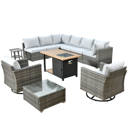 Set di 11 sedie girevoli con braciere in vimini OVIOS Deep Seat