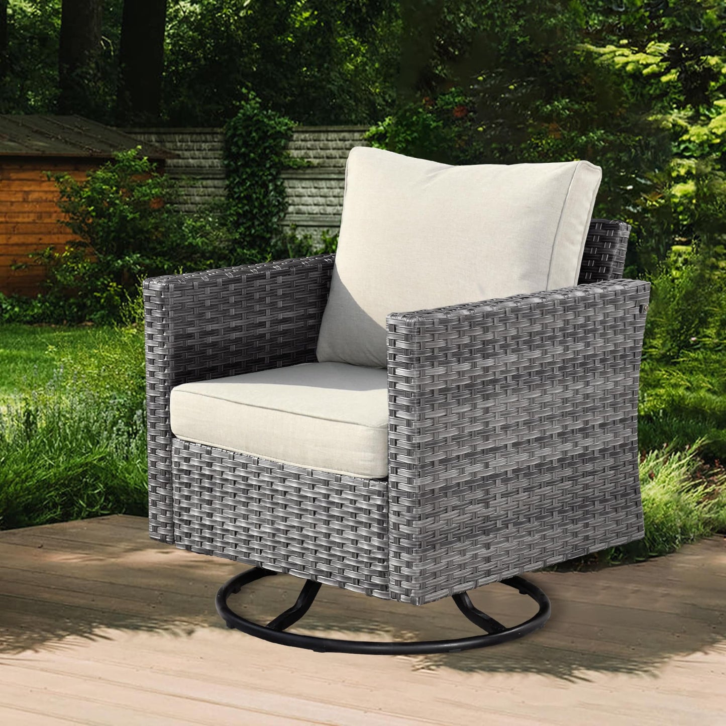 Set di 11 sedie girevoli con braciere in vimini OVIOS Deep Seat