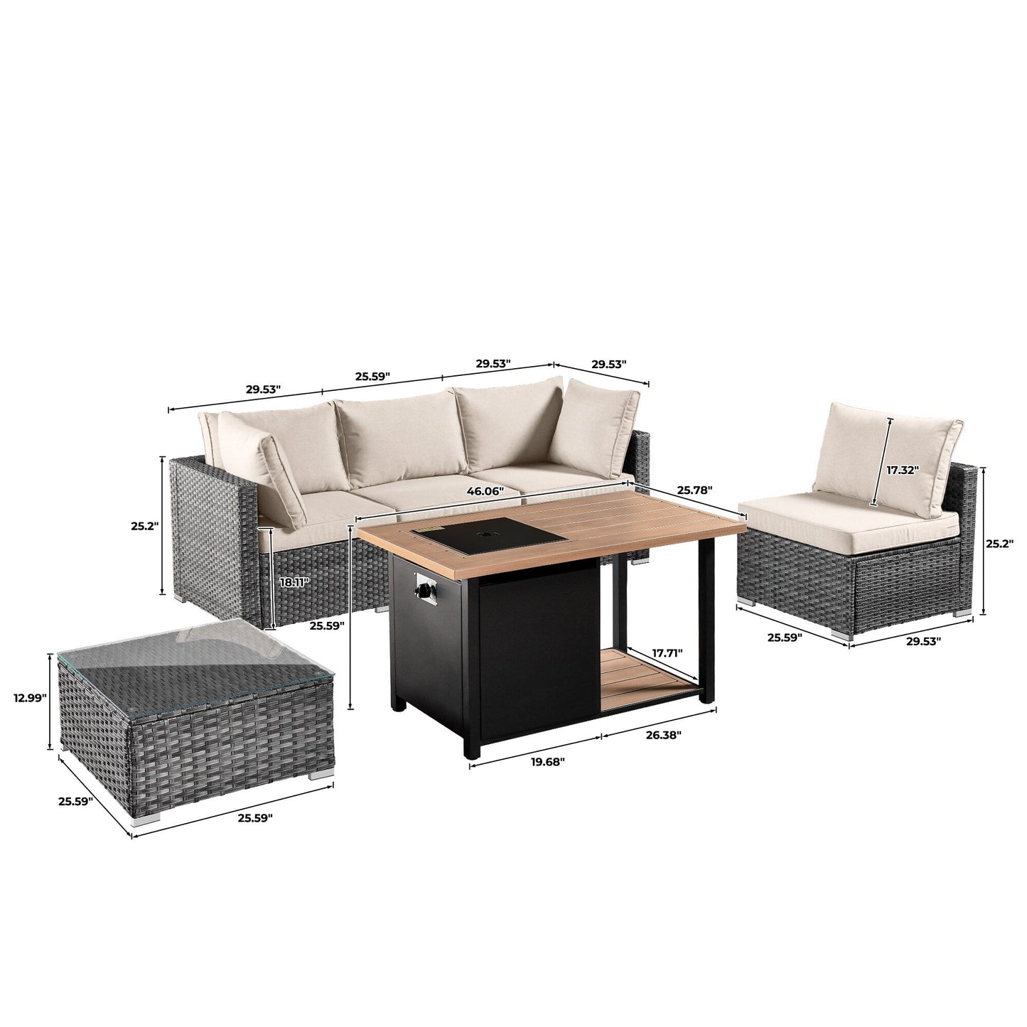 Set di 11 sedie girevoli con braciere in vimini OVIOS Deep Seat