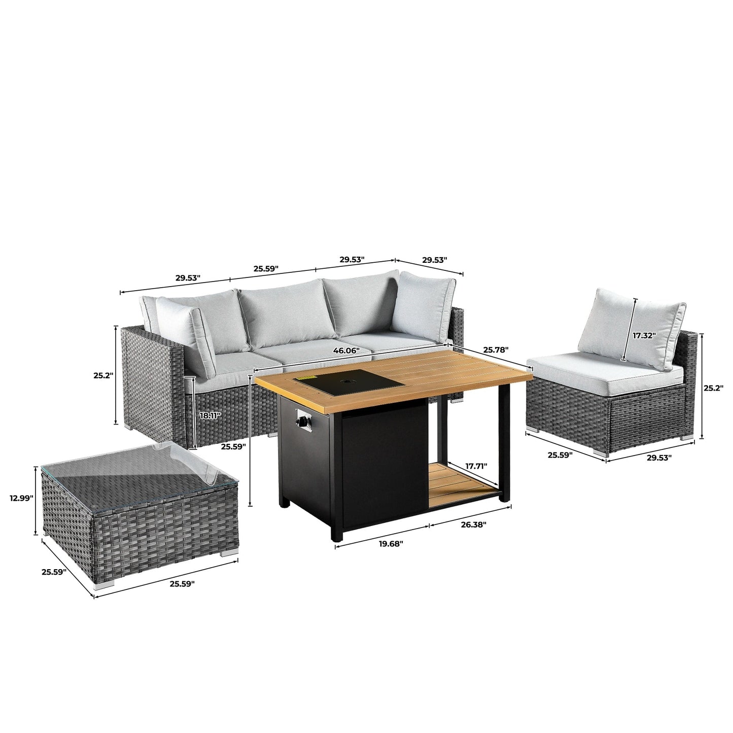 Set di 11 sedie girevoli con braciere in vimini OVIOS Deep Seat