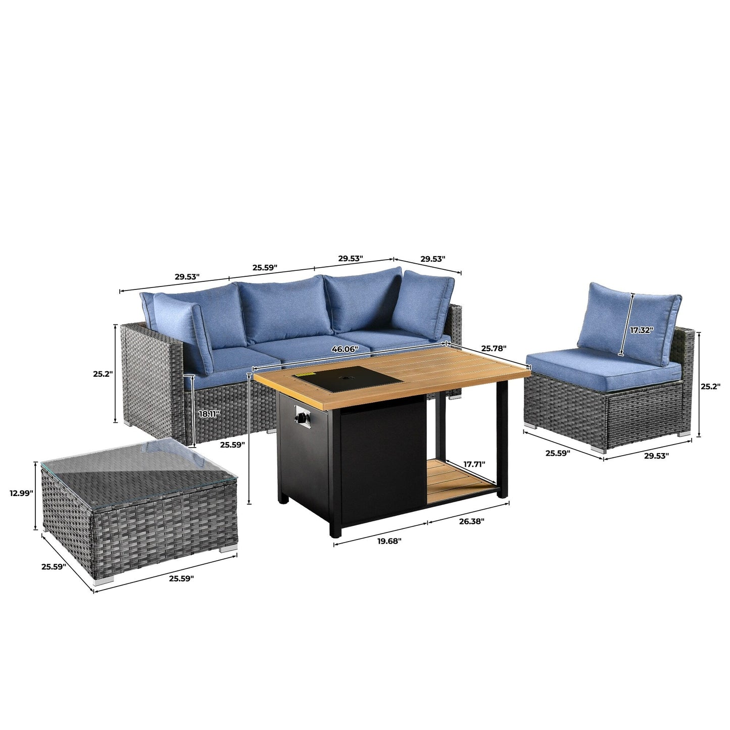 Set di 11 sedie girevoli con braciere in vimini OVIOS Deep Seat