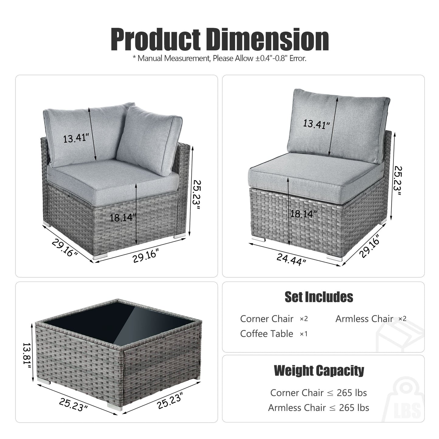 Set di divani componibili in vimini OVIOS Deep Seat da 5 pezzi