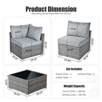 Set di divani componibili in vimini OVIOS Deep Seat da 5 pezzi