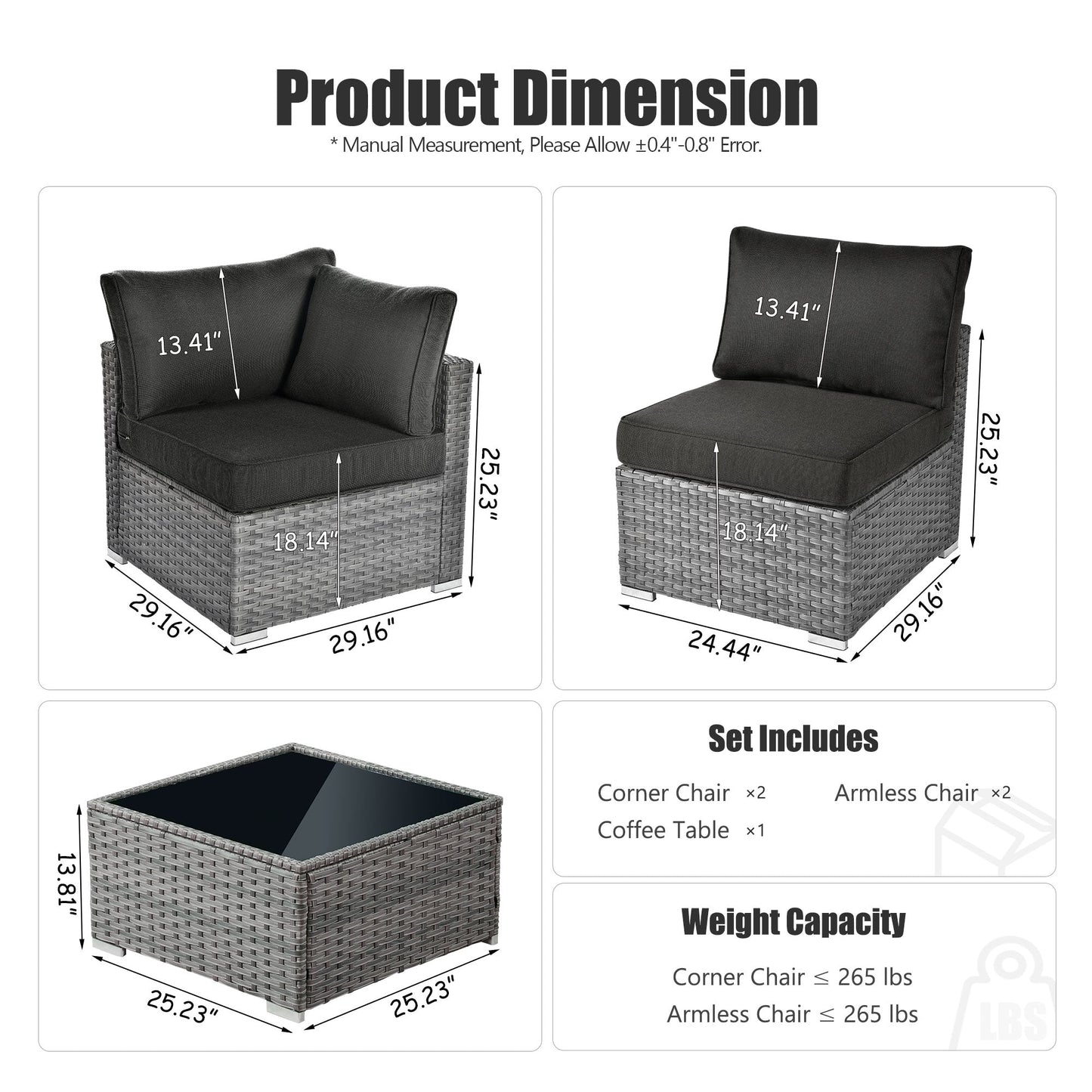 Set di divani componibili in vimini OVIOS Deep Seat da 5 pezzi
