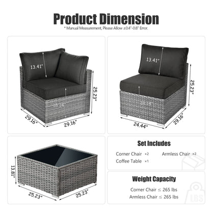 Set di divani componibili in vimini OVIOS Deep Seat da 5 pezzi