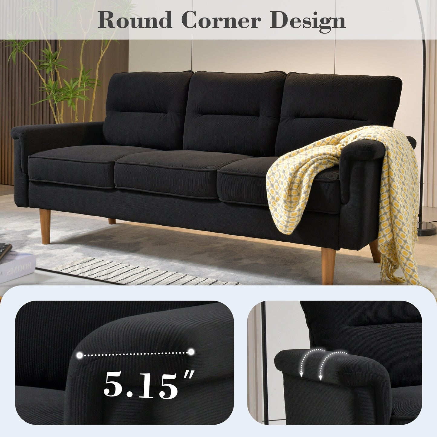 Divano da interno con gambe in legno e cuscino soffice OVIOS