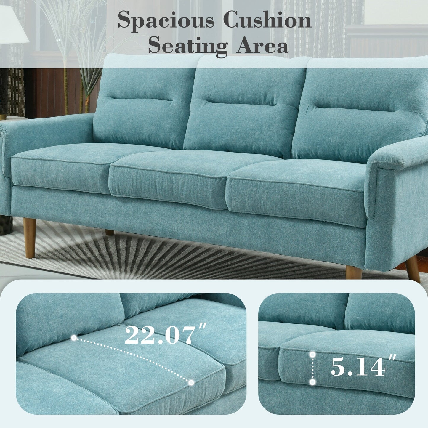 Divano da interno con gambe in legno e cuscino soffice OVIOS