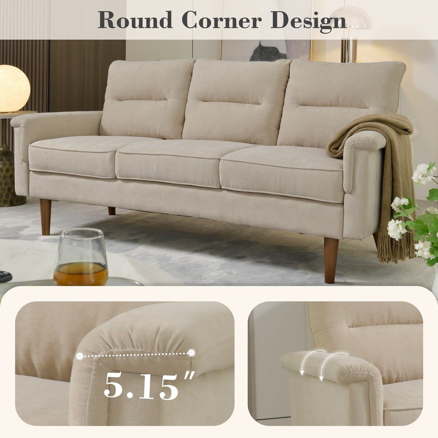 Divano da interno con gambe in legno e cuscino soffice OVIOS