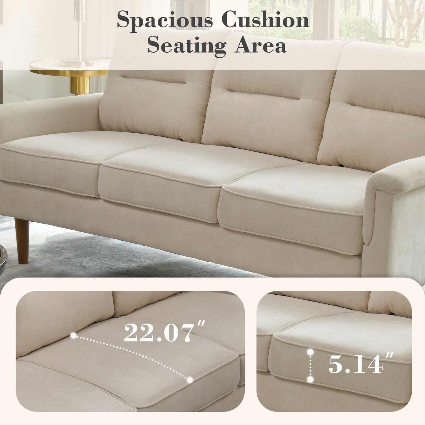 Divano da interno con gambe in legno e cuscino soffice OVIOS