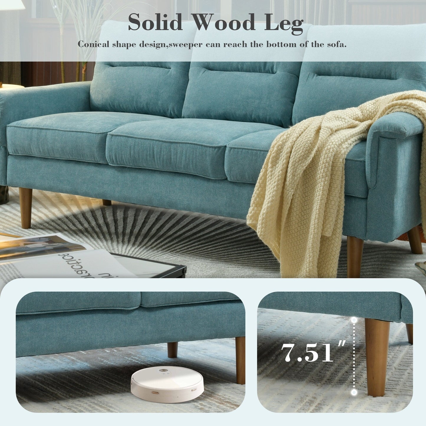 Divano da interno con gambe in legno e cuscino soffice OVIOS