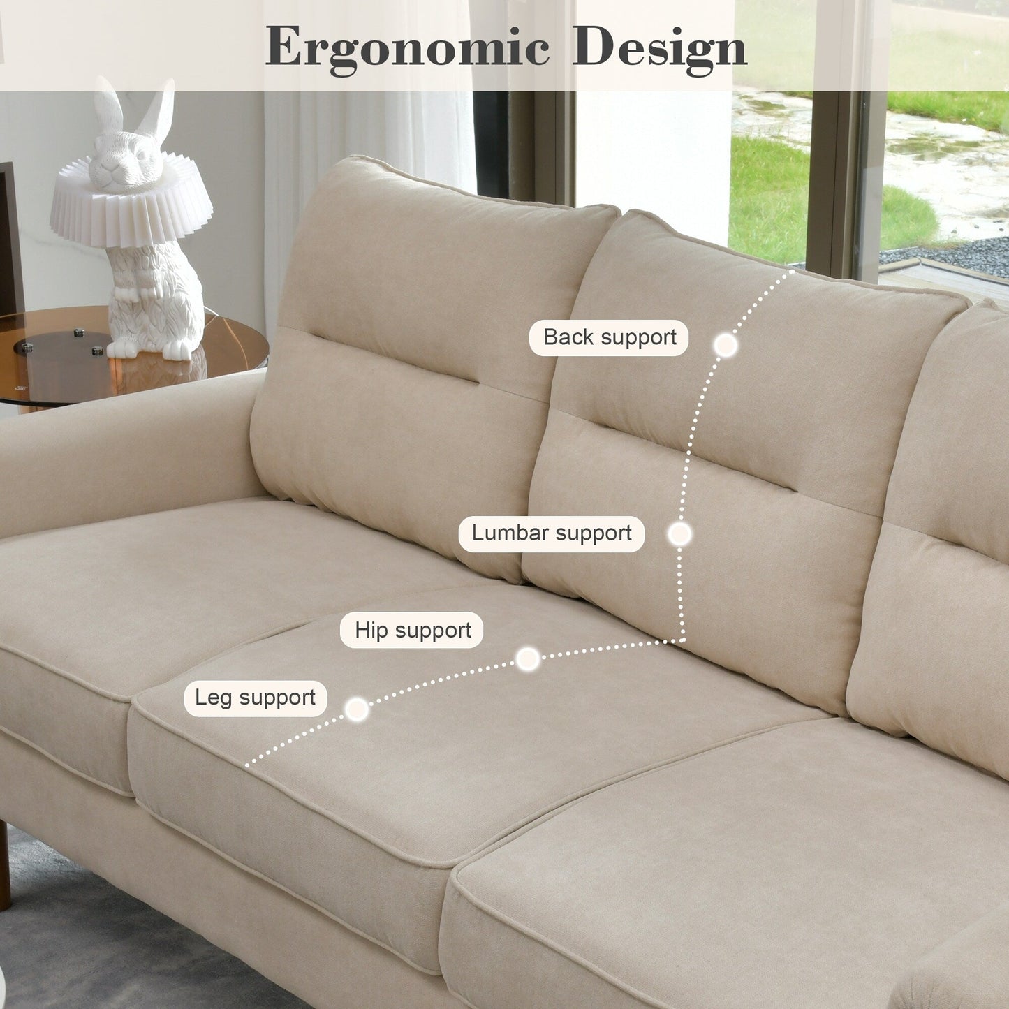 Divano da interno con gambe in legno e cuscino soffice OVIOS