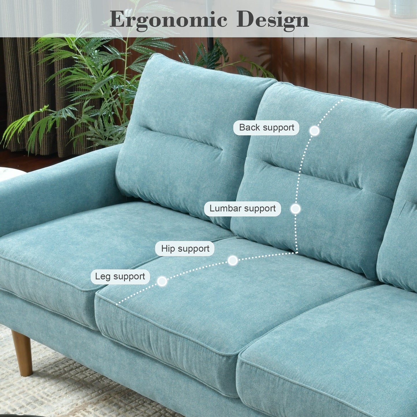 Divano da interno con gambe in legno e cuscino soffice OVIOS