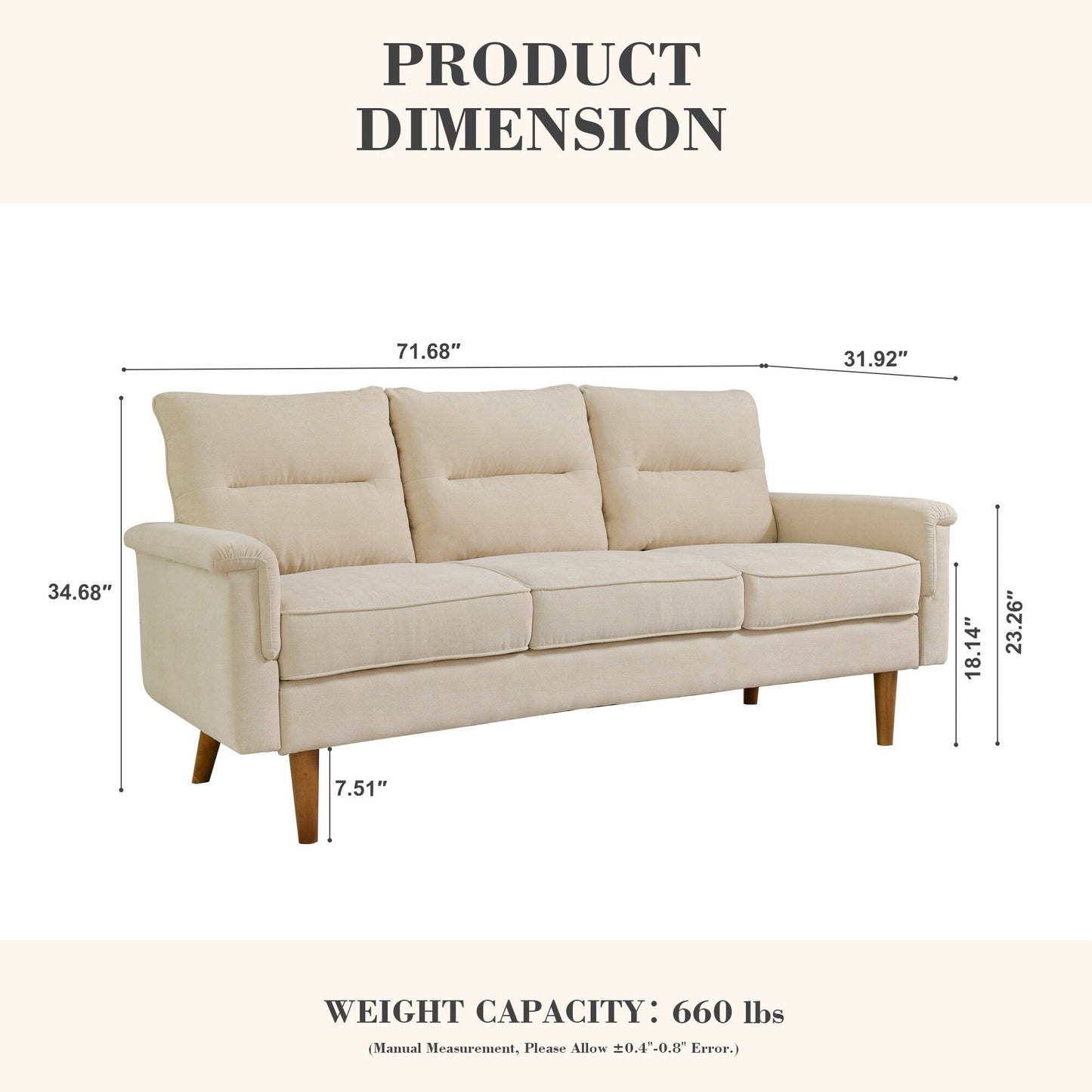 Divano da interno con gambe in legno e cuscino soffice OVIOS