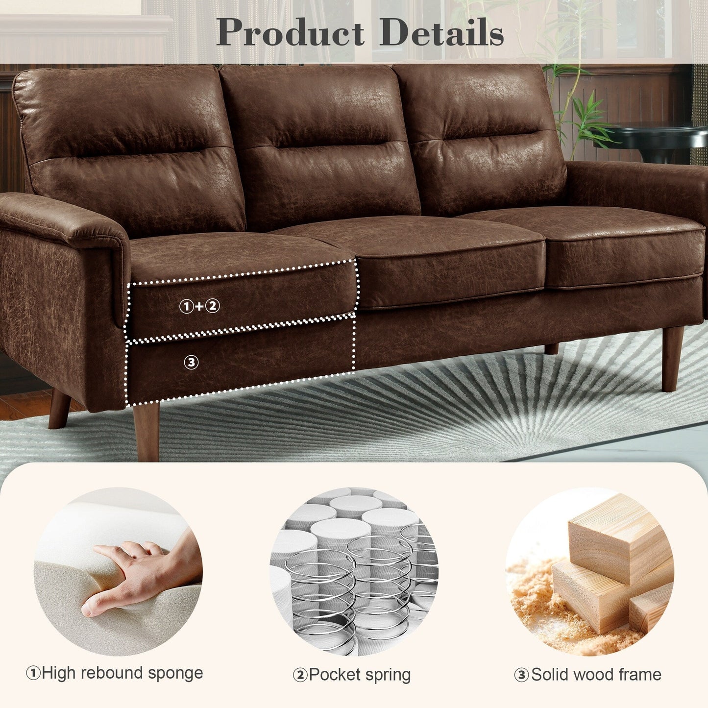 Divano da interno con gambe in legno e cuscino soffice OVIOS