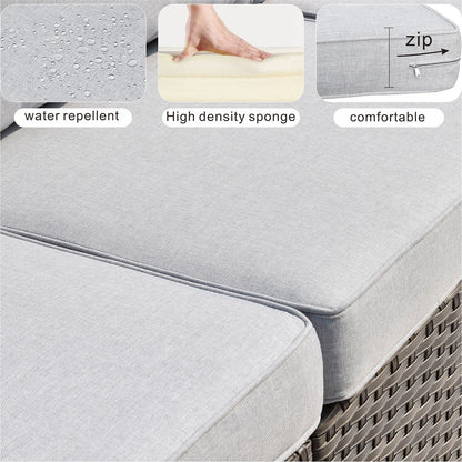 Set di mobili da giardino OVIOS in vimini grigio da 6 pezzi con braciere rettangolare