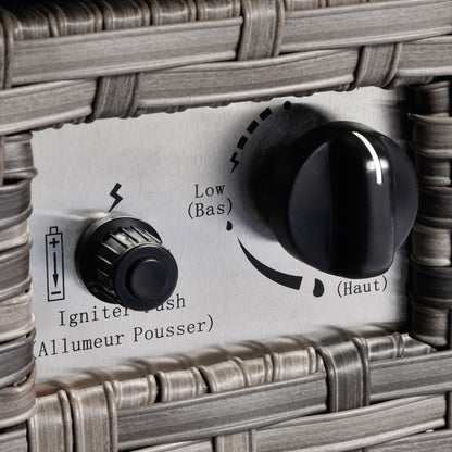 Set di mobili da giardino OVIOS in vimini grigio da 6 pezzi con braciere rettangolare