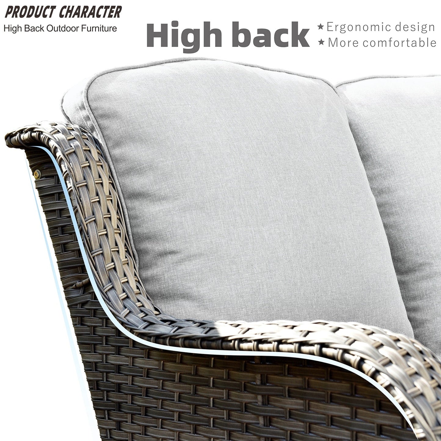 Set di mobili da giardino OVIOS in vimini grigio da 6 pezzi con braciere rettangolare