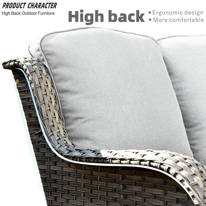 Set di mobili da giardino OVIOS in vimini grigio da 6 pezzi con braciere rettangolare