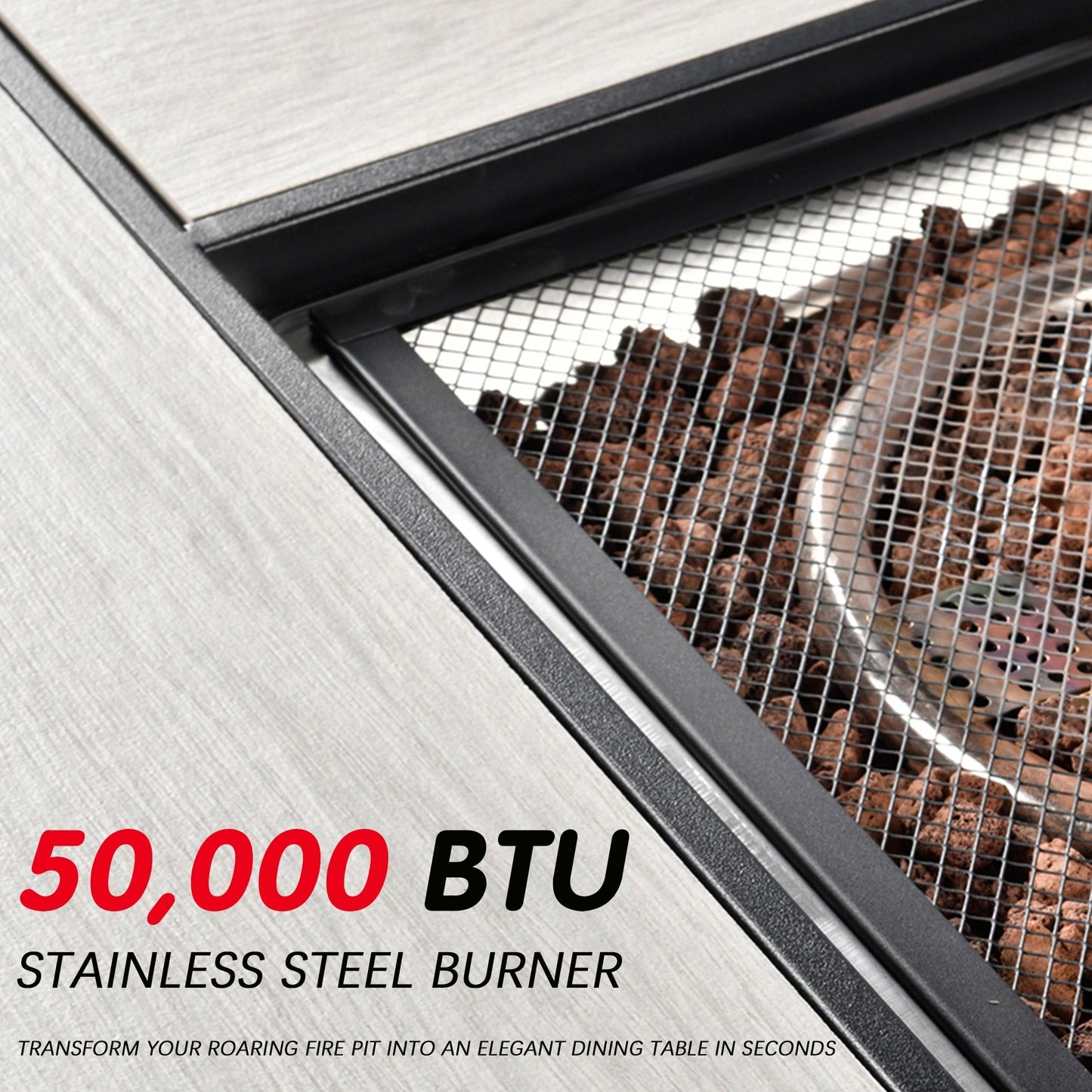 Set di mobili da giardino OVIOS in vimini grigio da 6 pezzi con braciere rettangolare