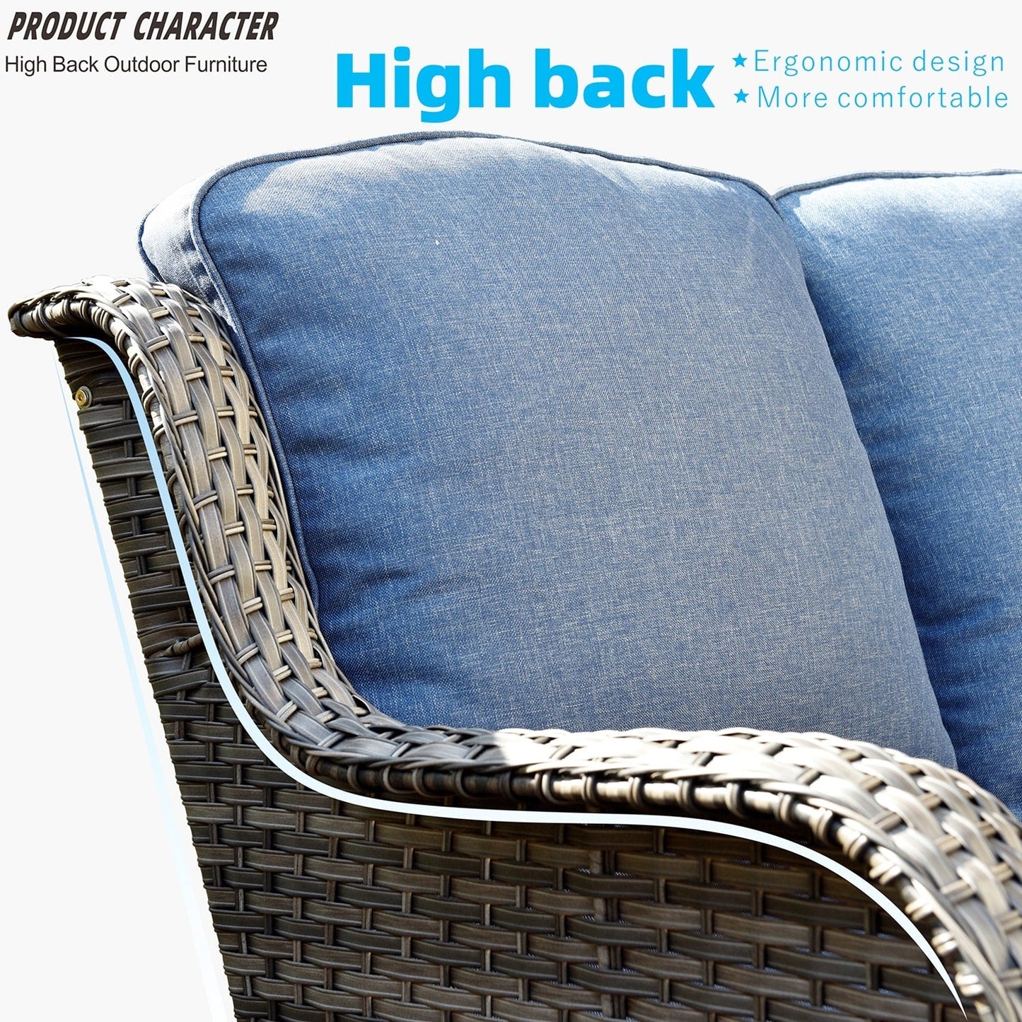 Set di mobili da giardino OVIOS in vimini grigio da 6 pezzi con braciere rettangolare