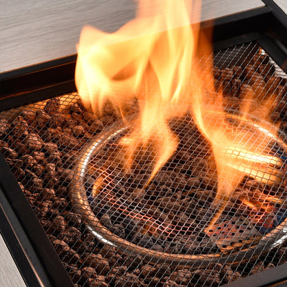 Set di mobili da giardino OVIOS in vimini grigio da 6 pezzi con braciere rettangolare