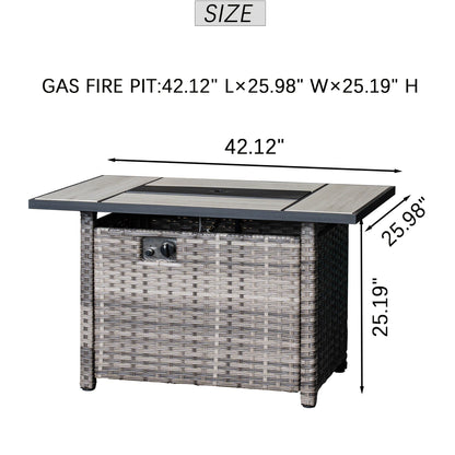 Set di mobili da giardino OVIOS in vimini grigio da 6 pezzi con braciere rettangolare