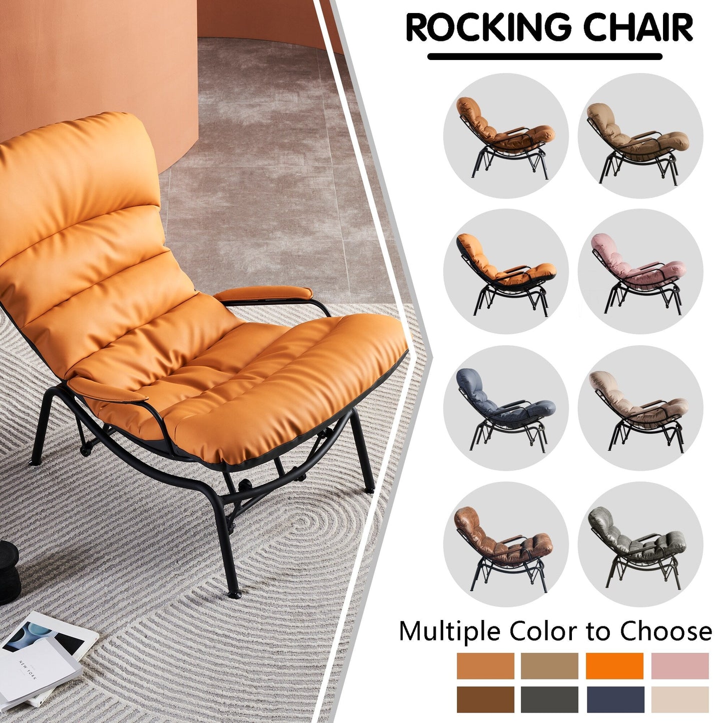 Poltrona a dondolo reclinabile OVIOS per soggiorno con poggiapiedi