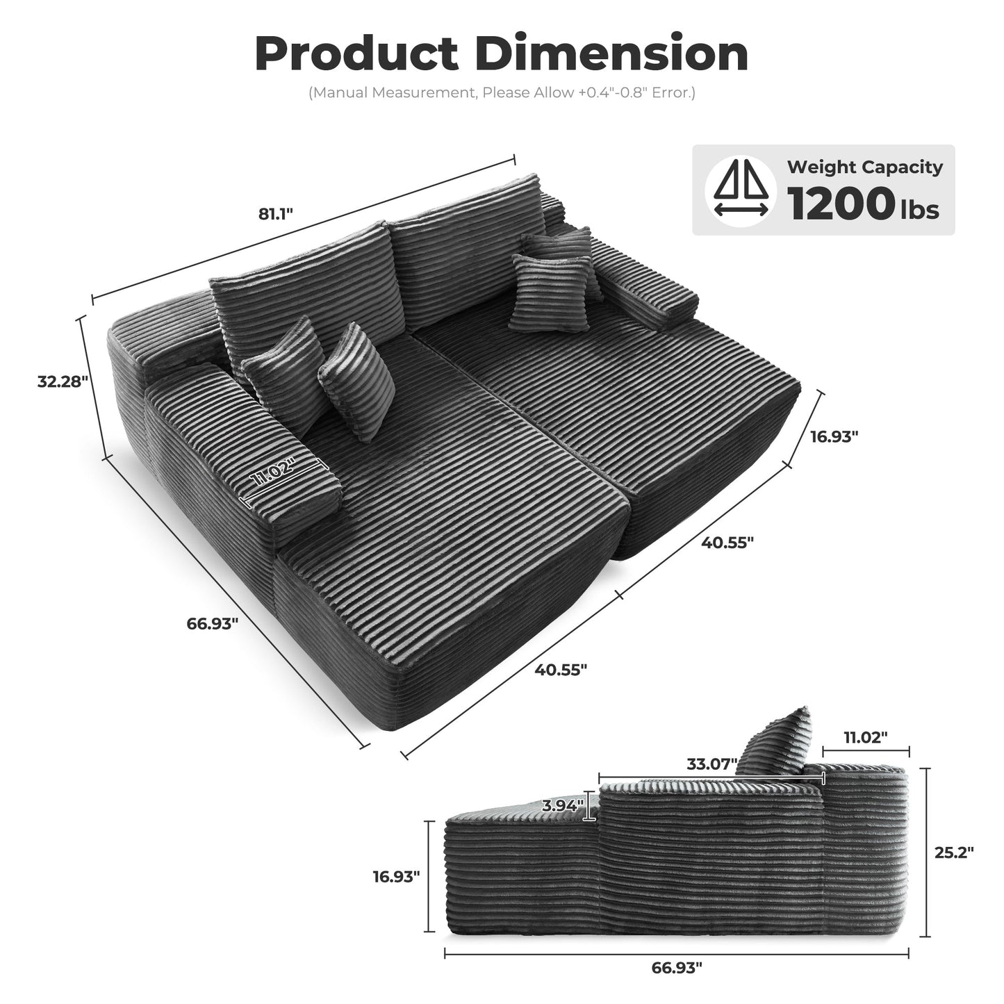 Divano a due posti OVIOS lungo in peluche, senza bisogno di montaggio