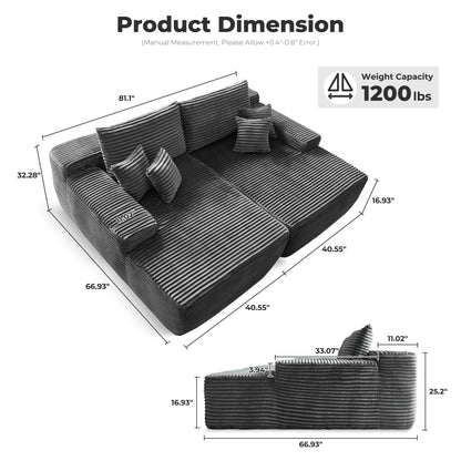 Divano a due posti OVIOS lungo in peluche, senza bisogno di montaggio