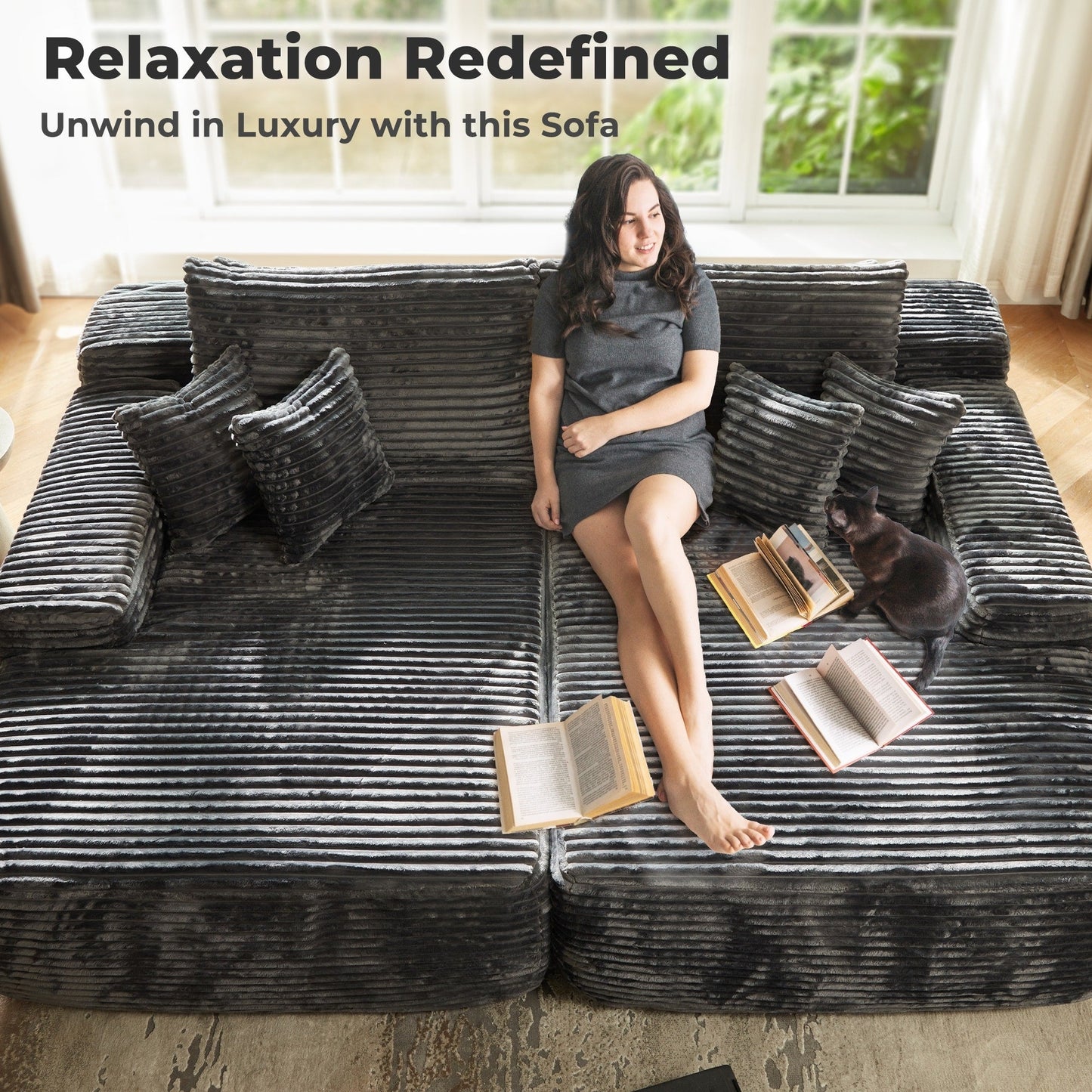 Divano a due posti OVIOS lungo in peluche, senza bisogno di montaggio