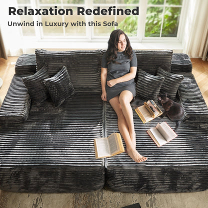 Divano a due posti OVIOS lungo in peluche, senza bisogno di montaggio