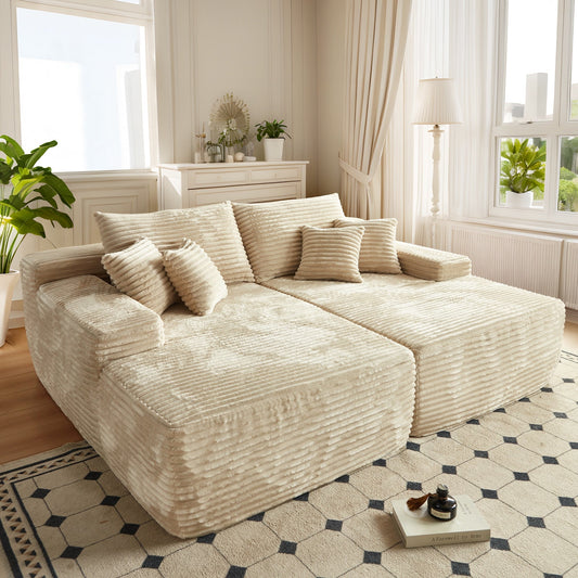 Divano a due posti OVIOS lungo in peluche, senza bisogno di montaggio