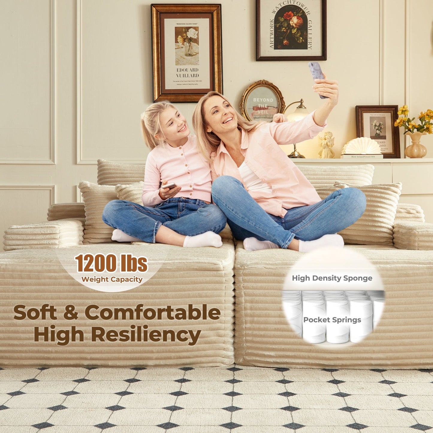 Divano a due posti OVIOS lungo in peluche, senza bisogno di montaggio