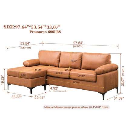 Divano chaise longue reversibile OVIOS con cuscini soffici e gambe in metallo