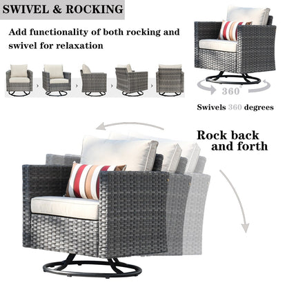 Set di mobili da giardino in vimini OVIOS da 7 pezzi con sedie a dondolo girevoli