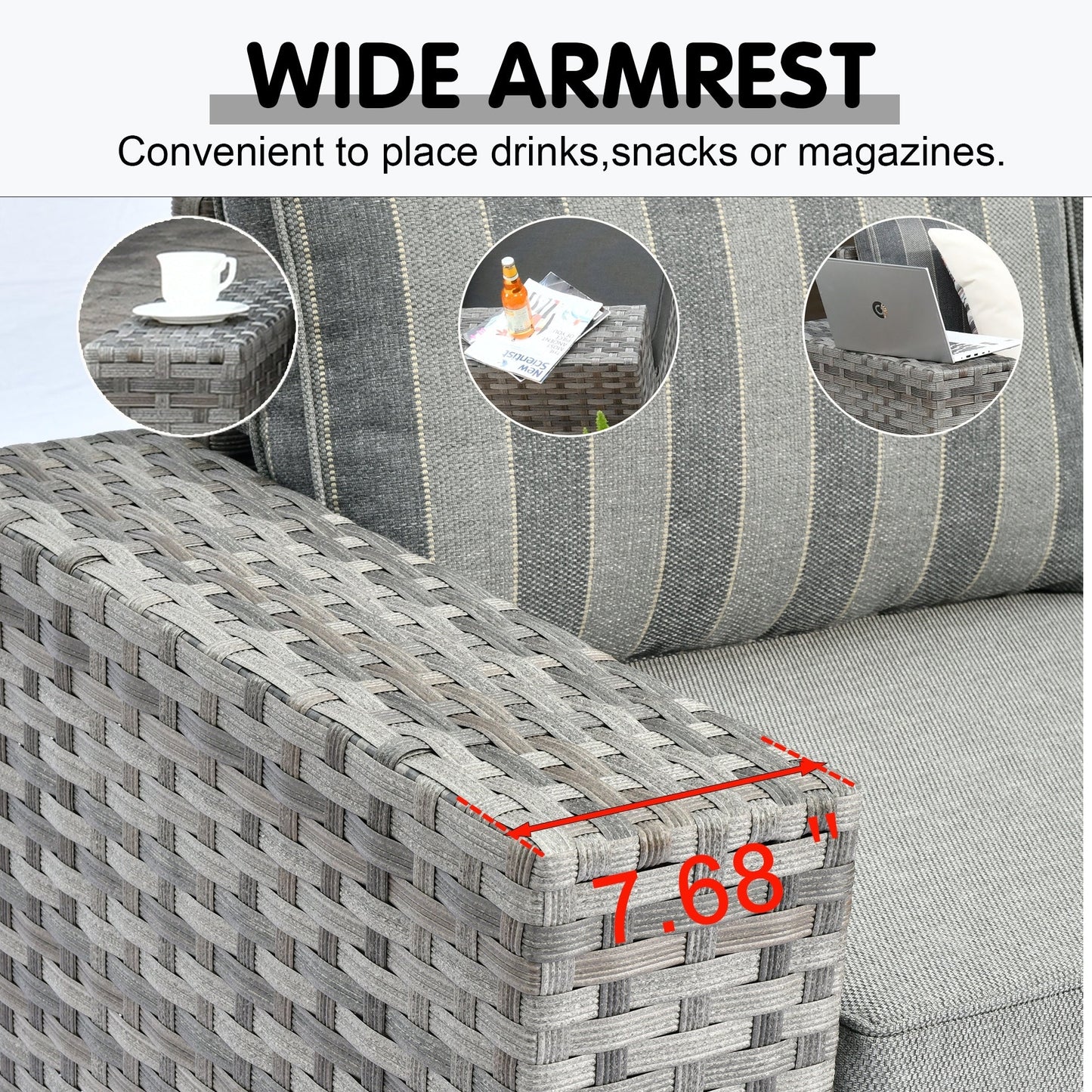 Set di 9 sedie a dondolo girevoli in vimini per patio OVIOS con tavoli con piano in vetro