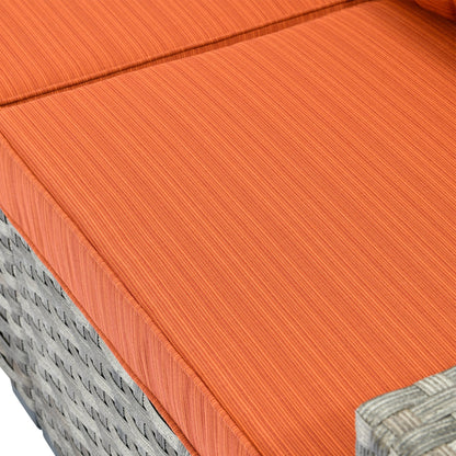 Set di 9 sedie a dondolo girevoli in vimini per patio OVIOS con tavoli con piano in vetro