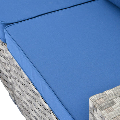 Set di 9 sedie a dondolo girevoli in vimini per patio OVIOS con tavoli con piano in vetro