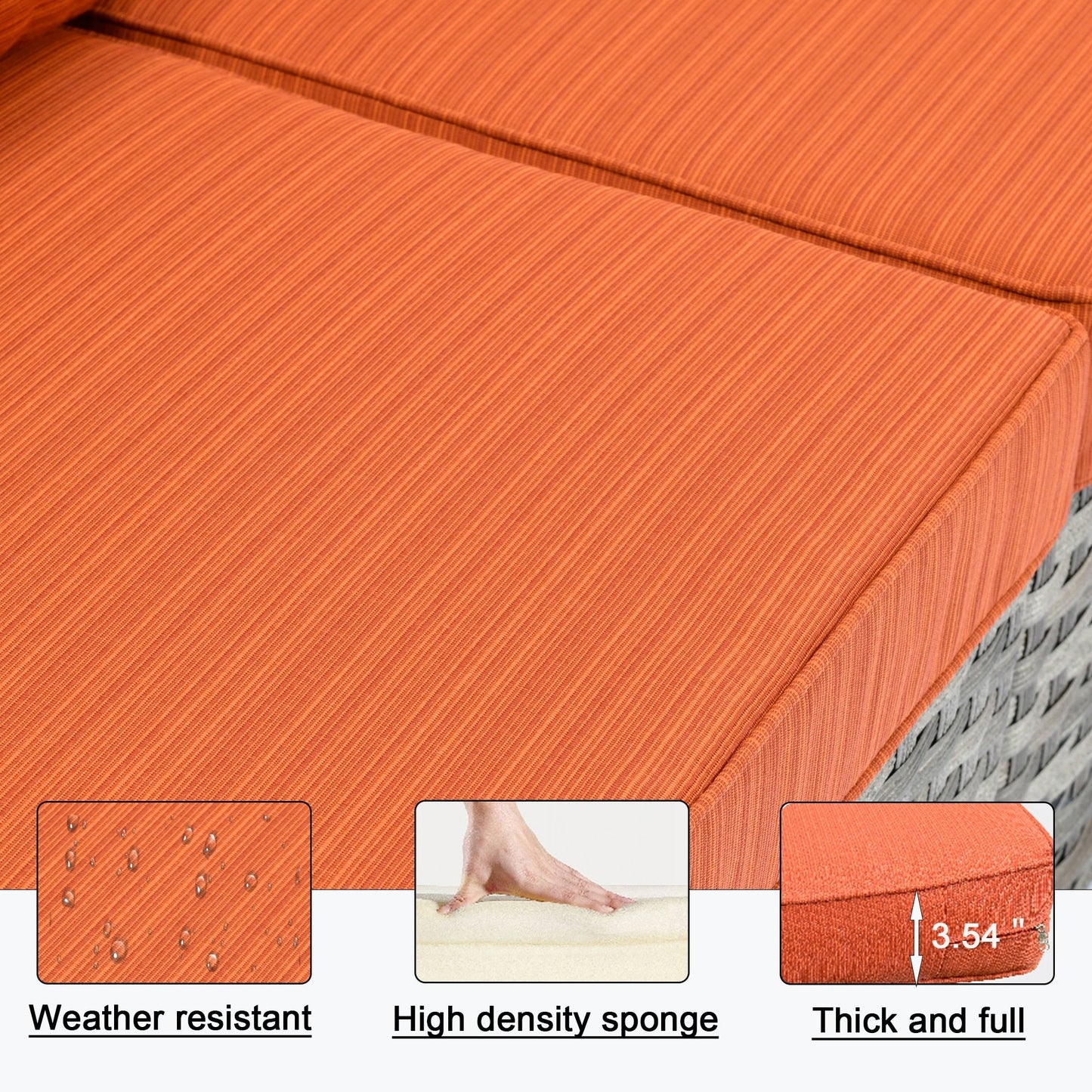 Set di 9 sedie a dondolo girevoli in vimini per patio OVIOS con tavoli con piano in vetro