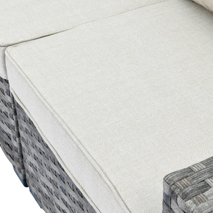 Set di 9 sedie a dondolo girevoli in vimini per patio OVIOS con tavoli con piano in vetro