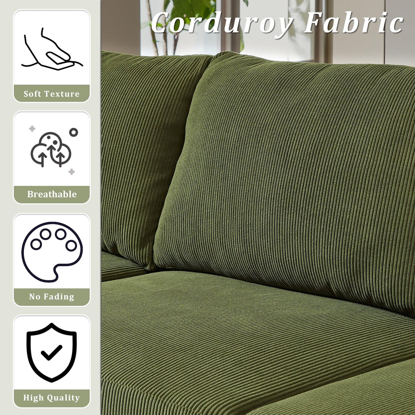 Divano chaise longue reversibile OVIOS con cuscini soffici e gambe in metallo