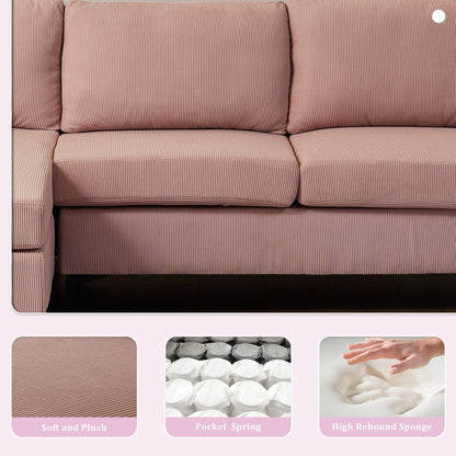 Divano chaise longue reversibile OVIOS con cuscini soffici e gambe in metallo